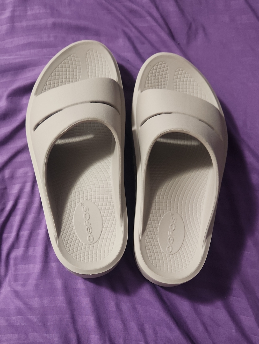 OOFOS Tan Slide Sandals